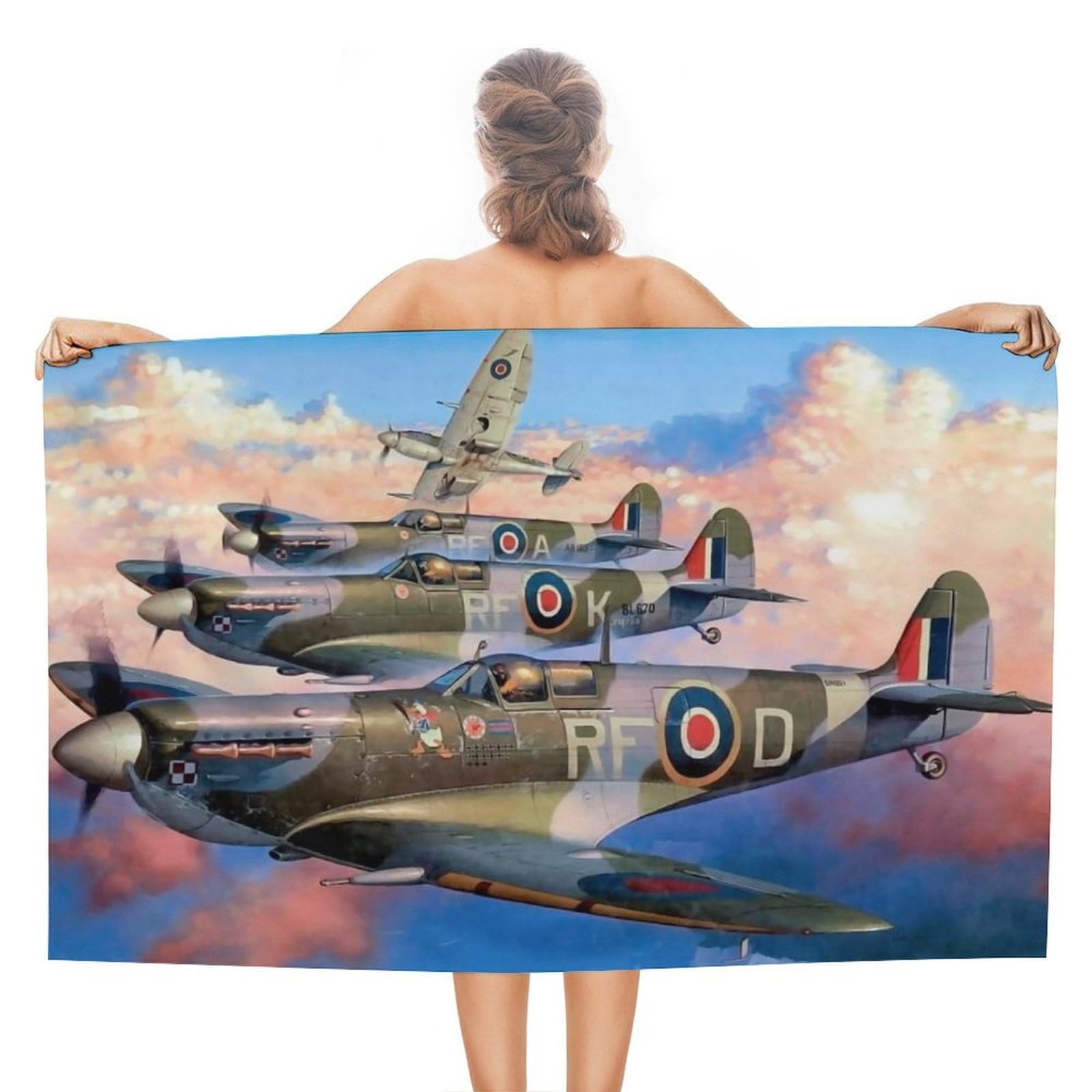 sinyumoney Spitfire Formation Beach Towels Adults Soft Highly Absorbent Basics Towel Set for Swimming Pool Camping Beach 130x80cm
