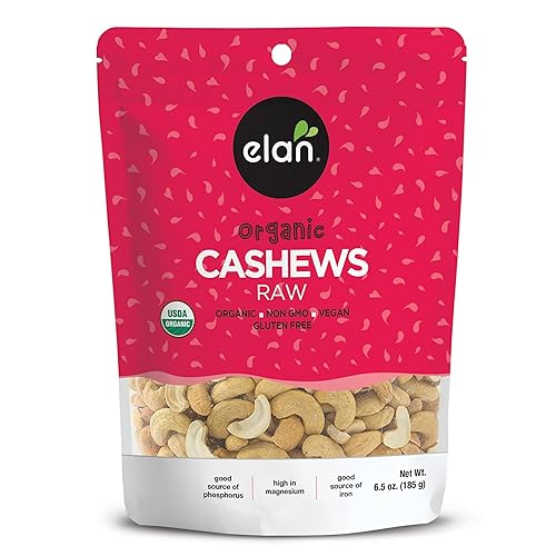 Elan Anacardos crudos orgánicos, sin OMG, veganos, sin gluten, 6.5 onzas