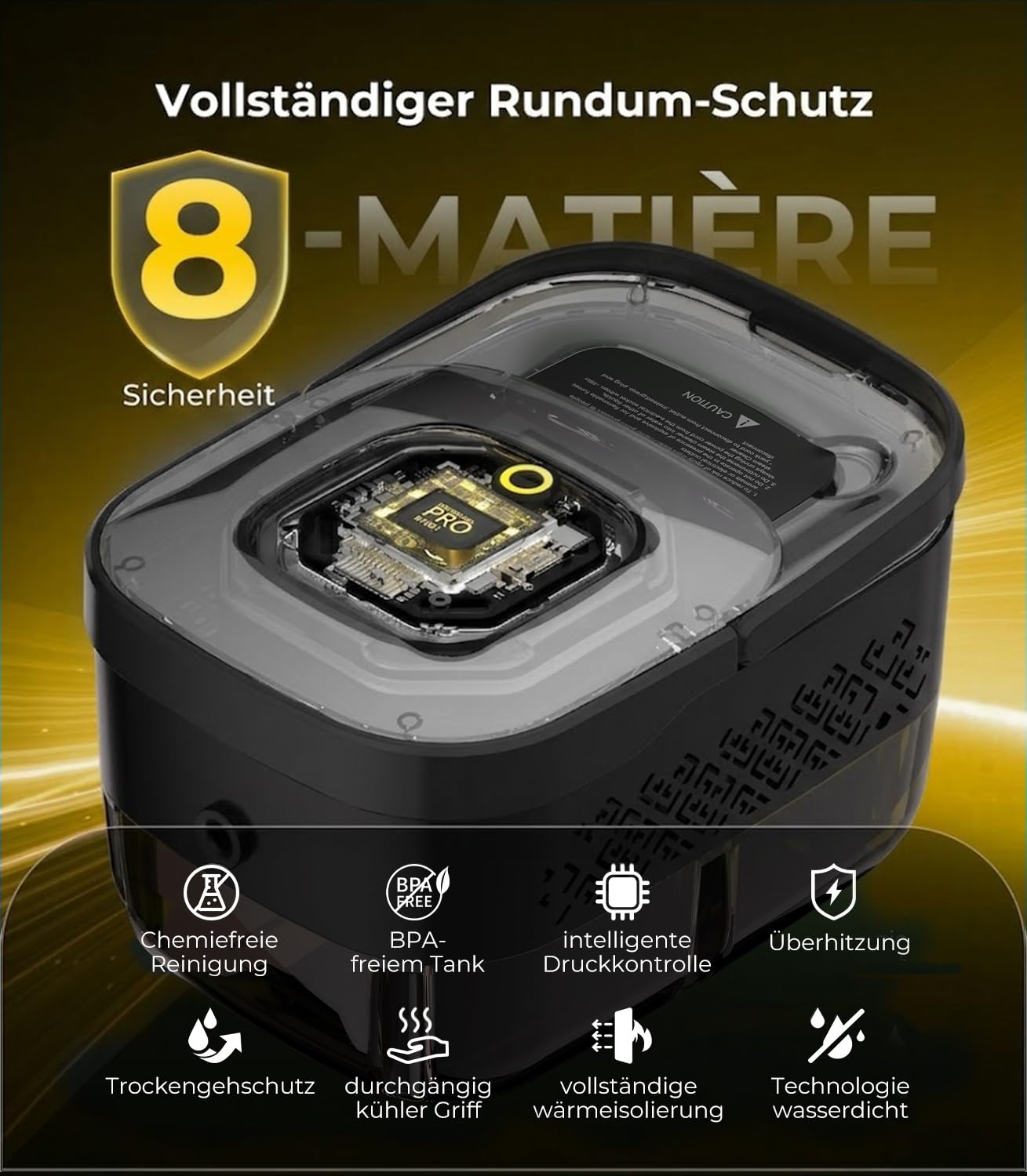 Dampfreiniger Handgerät mit 18-Teiligem Zubehör, 9s Turbo-Dampf mit 5 BAR Druck – 99,99% Reinigung & 100% Natürlich,Steam Cleaner für Boden, Küche, Bad, Fenster, Polster(Upgrade-Yellow)