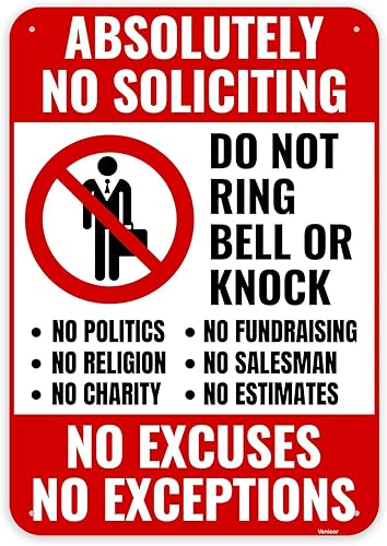 1 letrero de No Soliciting para el hogar, 10 x 7 pulgadas, aluminio, no golpee por favor, no suene el timbre - No Silication Solicitors Soliciting