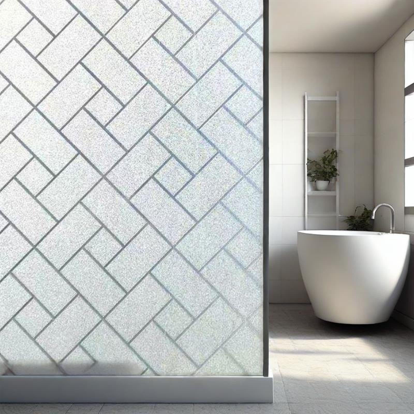Lwlfc Blue Window Film Privacy 40X100cm Line Blackout Window Film Patterned No Glue Static, Self Adhesive,For Bathroom Kitchen Rental Apartment, Window Cover Anti-Uv