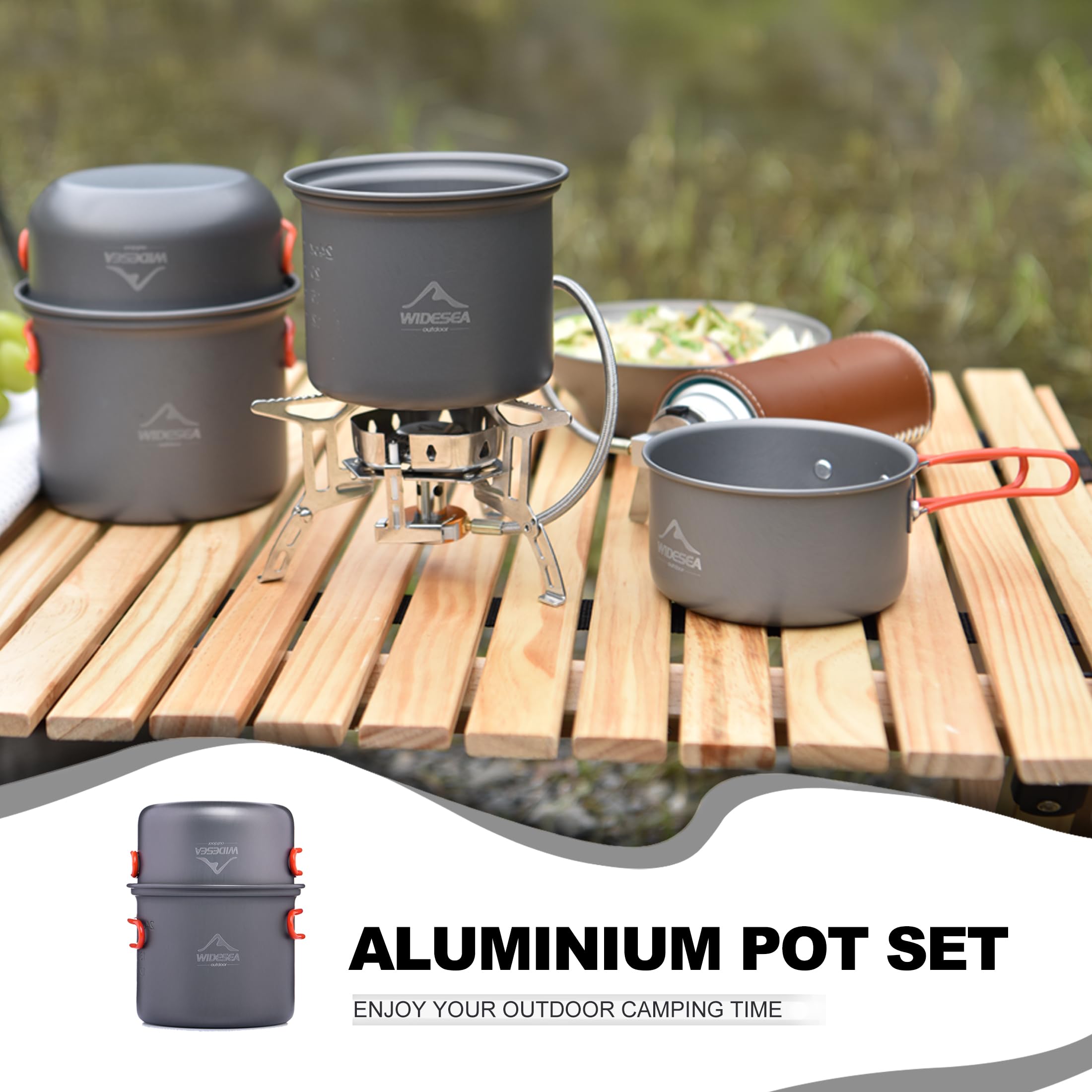 widesea Camping Pot Outdoor Pot Cooking Nonstick Stockpot Cookware Travel Outdoor Tableware Travel Hiking Picnic
