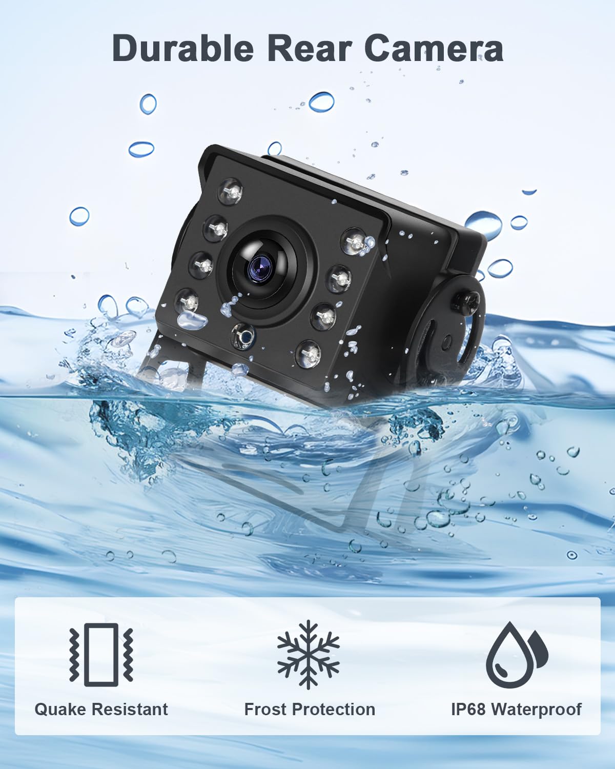 Inefala 4,3-calowa kamera cofania z monitorem IPS, kamera AHD Night Vision wodoodporna IP68 Cofanie 12 V bezprzewodowa kamera cofania do samochodu