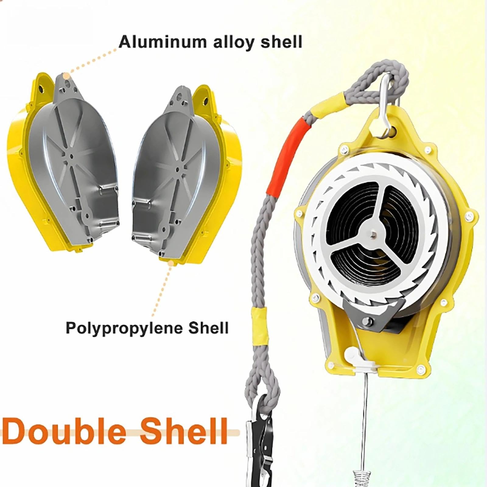Antichute a Rappel Automatique, 3-20m Dispositif Anti Chute a Rappel Automatique, Harnais de Securite Anti Chute Professionnel pour Toiture, D'échafaudage et Travaux en Hauteur,150kg(Jaune,15M)