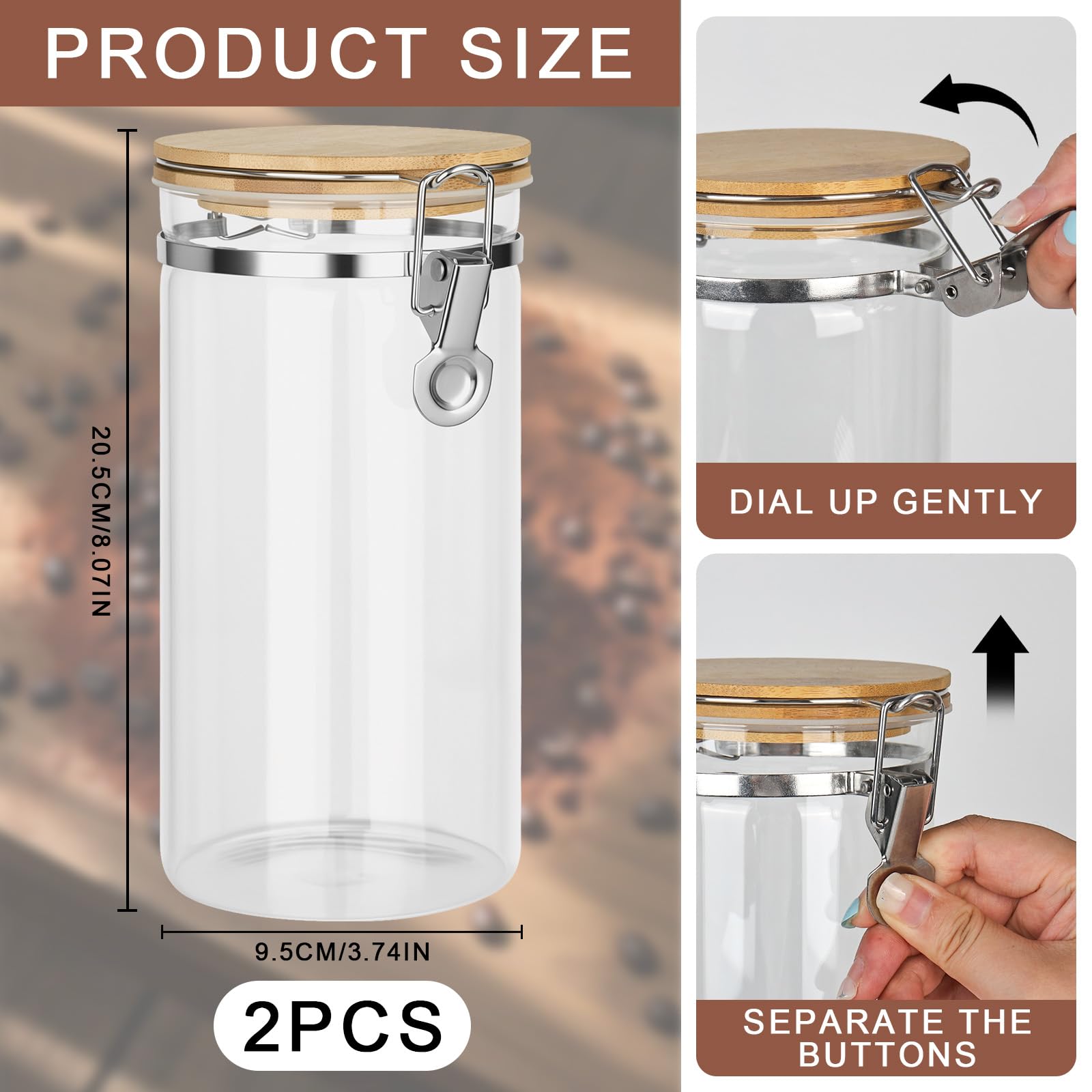 2 Stück Kaffeedose Luftdicht mit Deckel 1.6 L Kaffeebohnen Behälter | aus Glas, kaffeebohnen aufbewahrung Kaffeebehälter für Mahl, Bohnen, Tee, Mehl, Getreide und Zucker