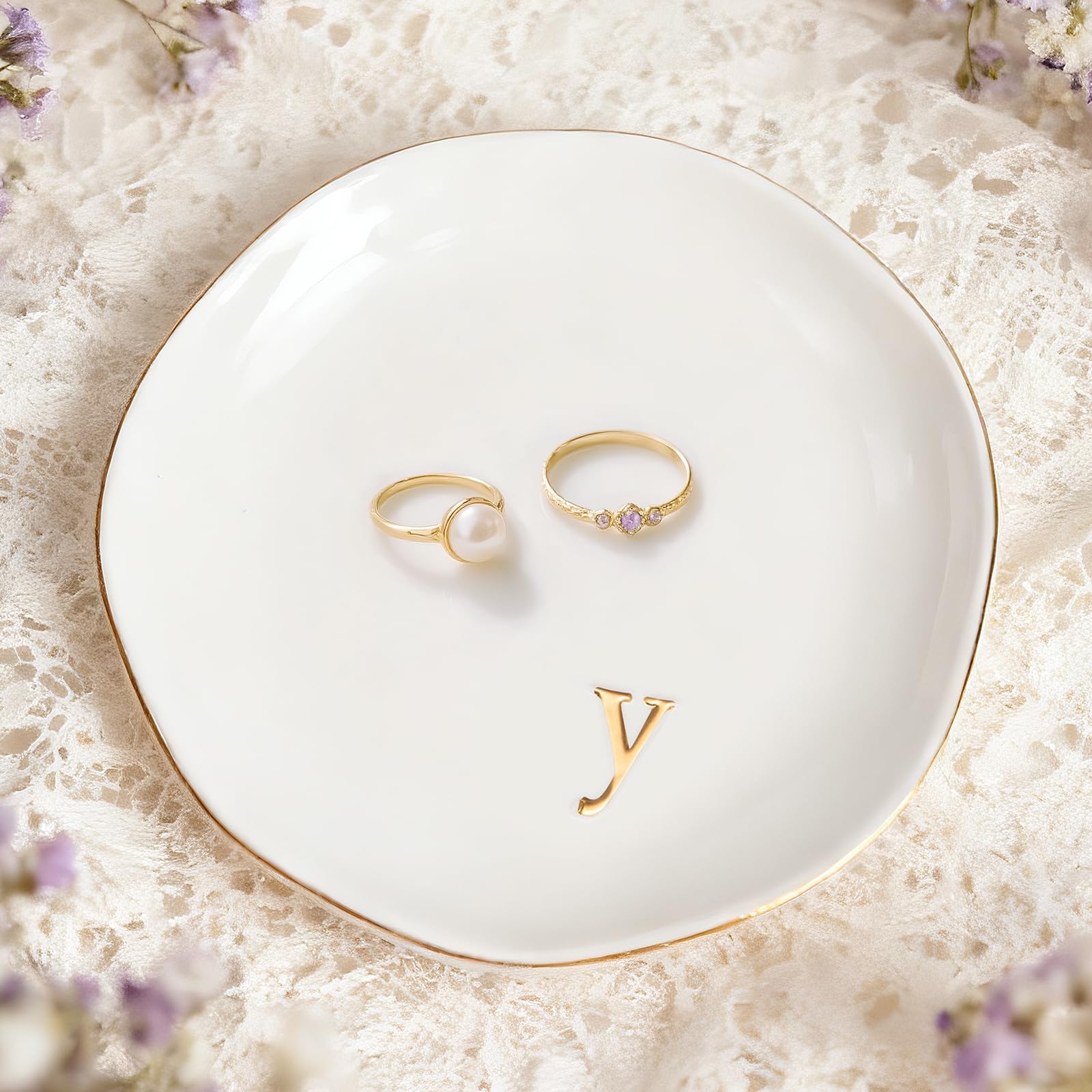 SHXWELL Trinket Dish Gifts for Women, Ceramic Jewelry Dish, Small Ring Dish, Birthday New Home Wedding Christmas Friend Gifts for Her, Jewellery Tray, Room Decor (Tray-Y)