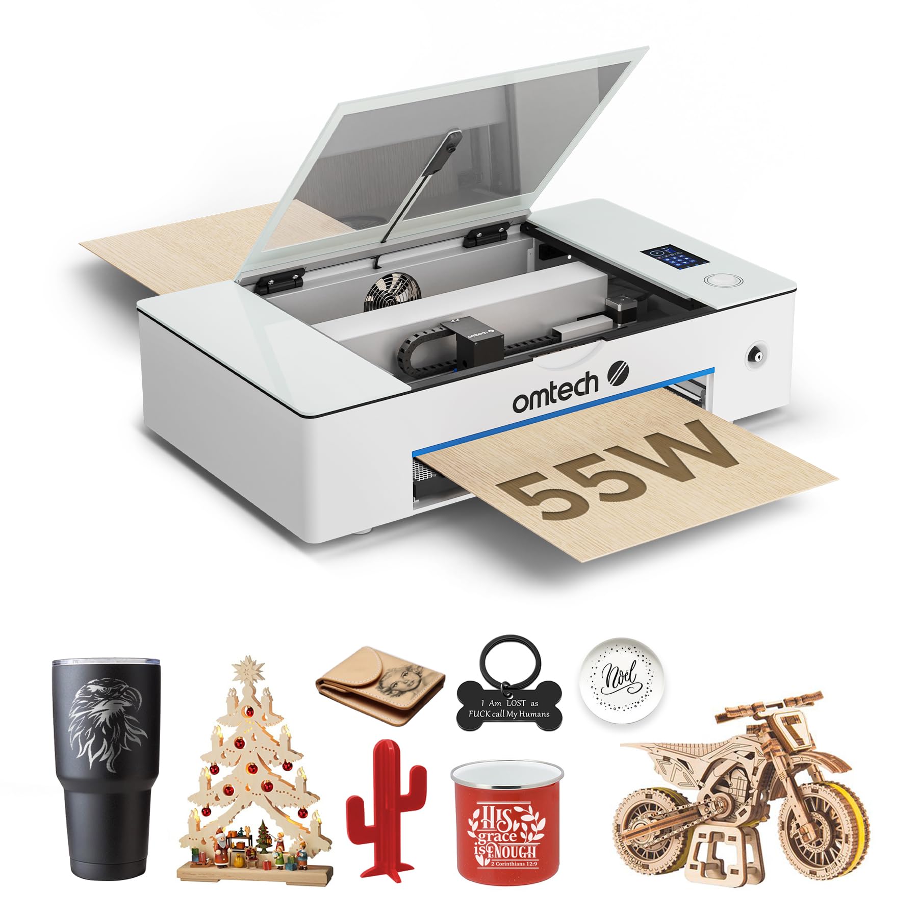 OMTechPolar+ 55W Desktop Laser Engraver, 20"x12" CO2 Laser Engraving Machine with 2 Rotary Axes Autofocus 5MP Camera Water Chiller, Laser Marker Laser Cutting Machine for Wood Acrylic Glass More