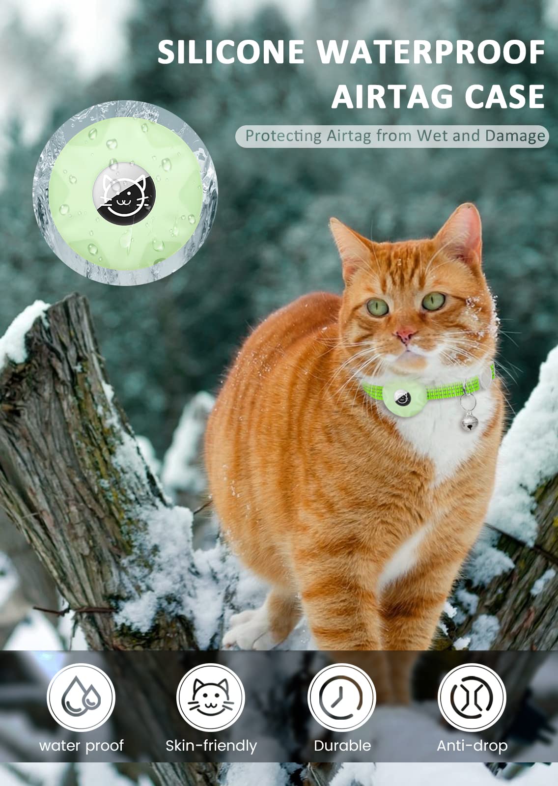 AirTag - Collar reflectante para gato, collar de gato Apple Air Tag, collar de gato GPS con soporte para AirTag y campana, collares ligeros para gatos y cachorros (verde luminoso)