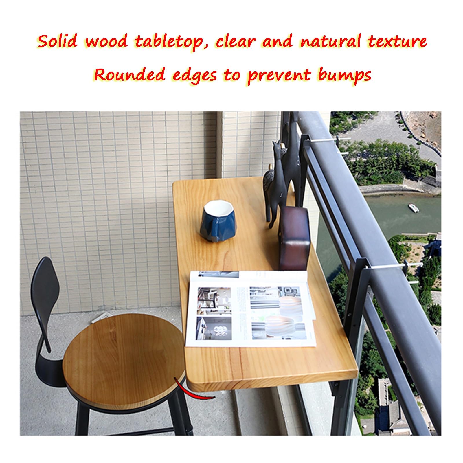 Table Suspendue pour Balustrade de Balcon，Table Pliable Exterieur，Table de Balcon Suspendue Pliable，Table terrasse extérieur，Table Jardin，Résistante aux Intempéries(B,L60*W35cm/L23.6*W13.8in)