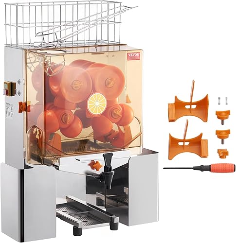 Miniatura 9 de VEVOR Exprimidor de naranja comercial, extractor automático de jugo de 120 W con grifo de agua, exprimidor naranja de acero inoxidable 20