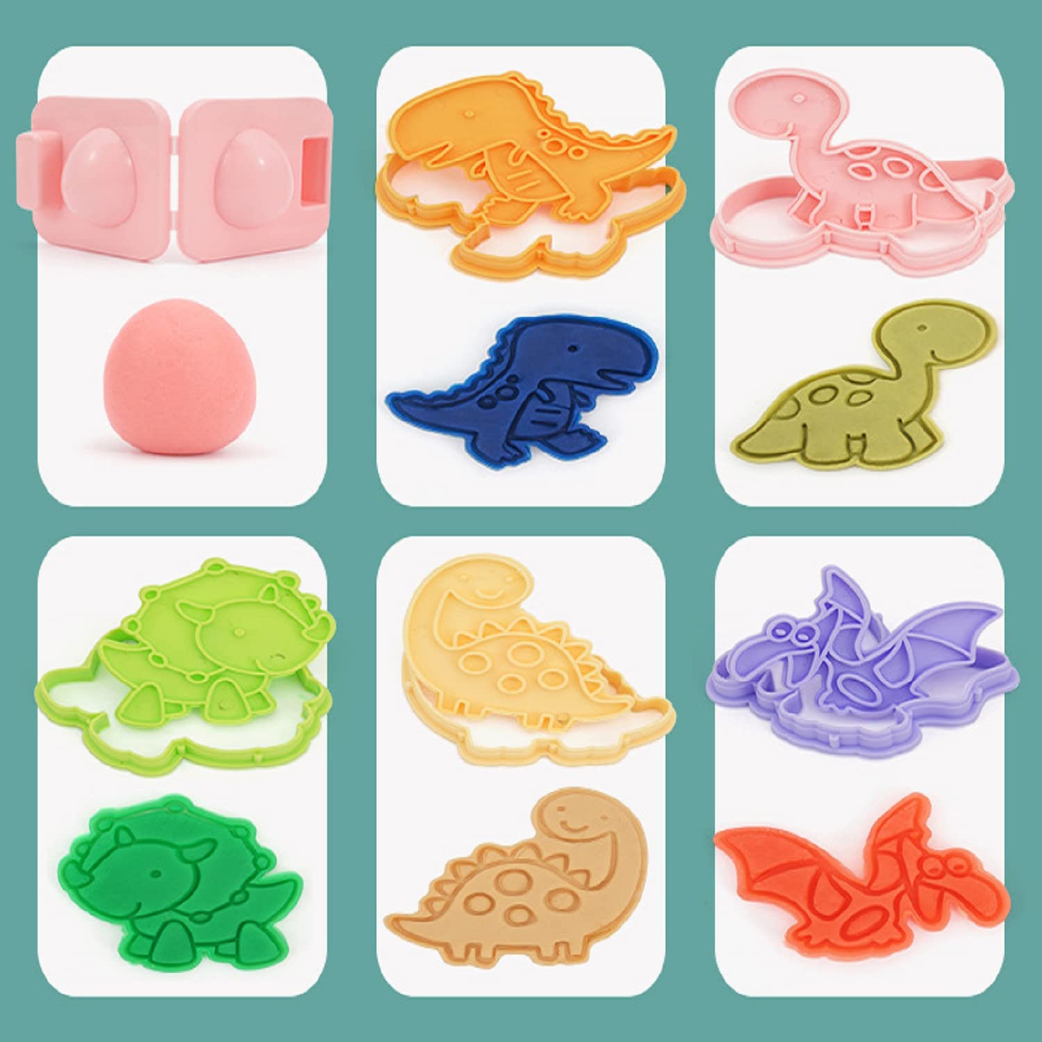 VAIYNWOM Pasta da Modellare per Plastilina, 47 Pezzi Formine Utensili per Plastilina Forme Forbici Mattarello Stampi per Ortaggi Frutta e Dinosauro Animale, Tappetino