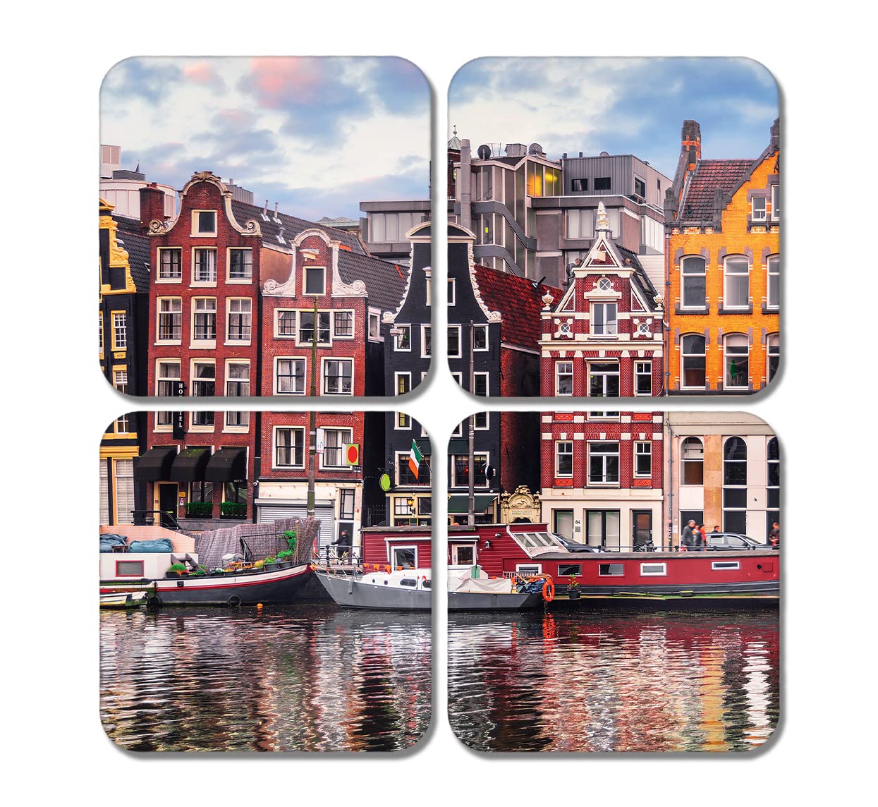 Dv Design Multicolor 4 X Square Amsterdam Coasters - Netherlands Travel City Colourful Houses Canal Jigsaw Gift #78291