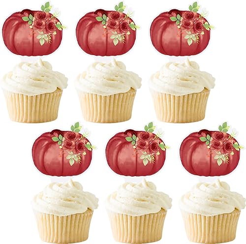 Decoración floral para cupcakes, calabaza, otoño, cumpleaños, baby shower, comida y postre, decoración de calabaza, acuarela, 36 unidades, color