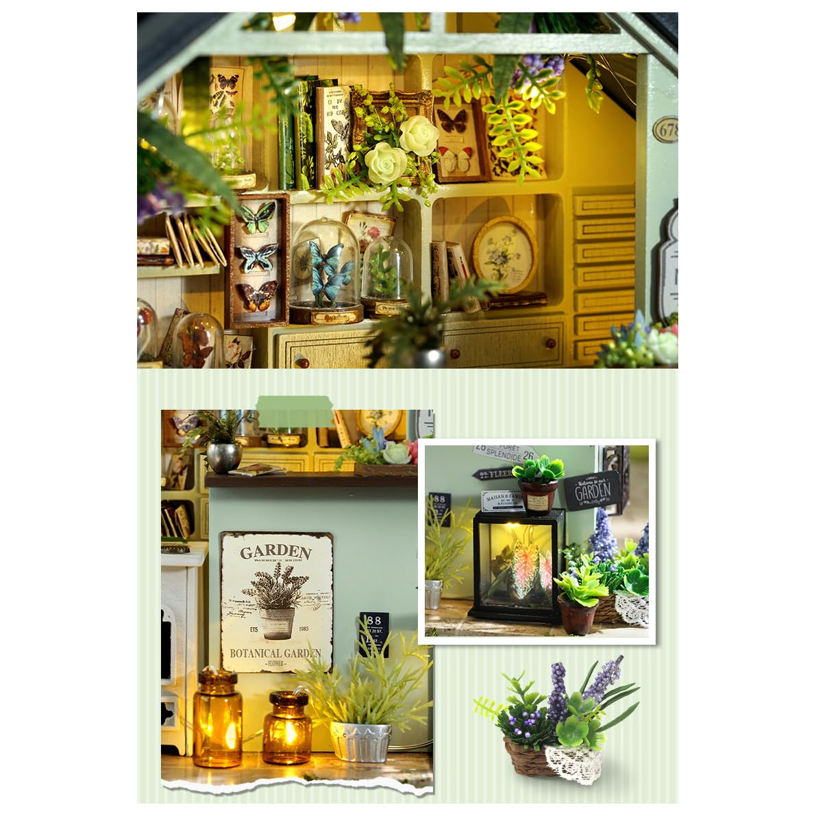 CUTEROOM Casa de muñecas en miniatura de madera DIY – Kit creativo de casa en miniatura para adultos, perfecto como decoración del hogar (estudio de plantas verdes)
