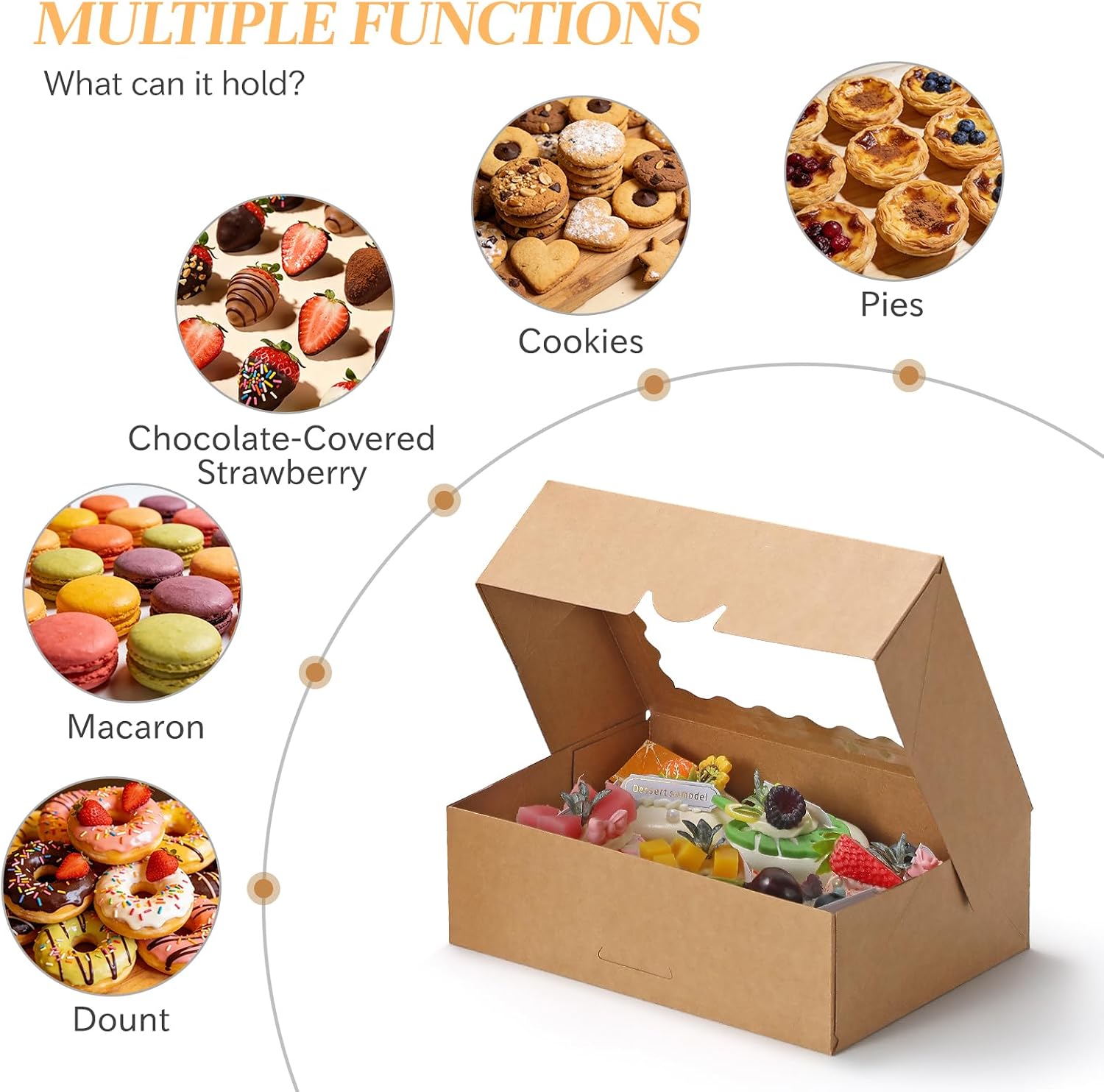 COTOPHER Auto Pop Up Cookie Box with Window 8x6x2.5 Inches – 50 Pack Brown Bakery Boxes with Ribbon for Birthday Party Favors, Wedding, Christmas Gift Packaging for Cookies, Candy, Macarons