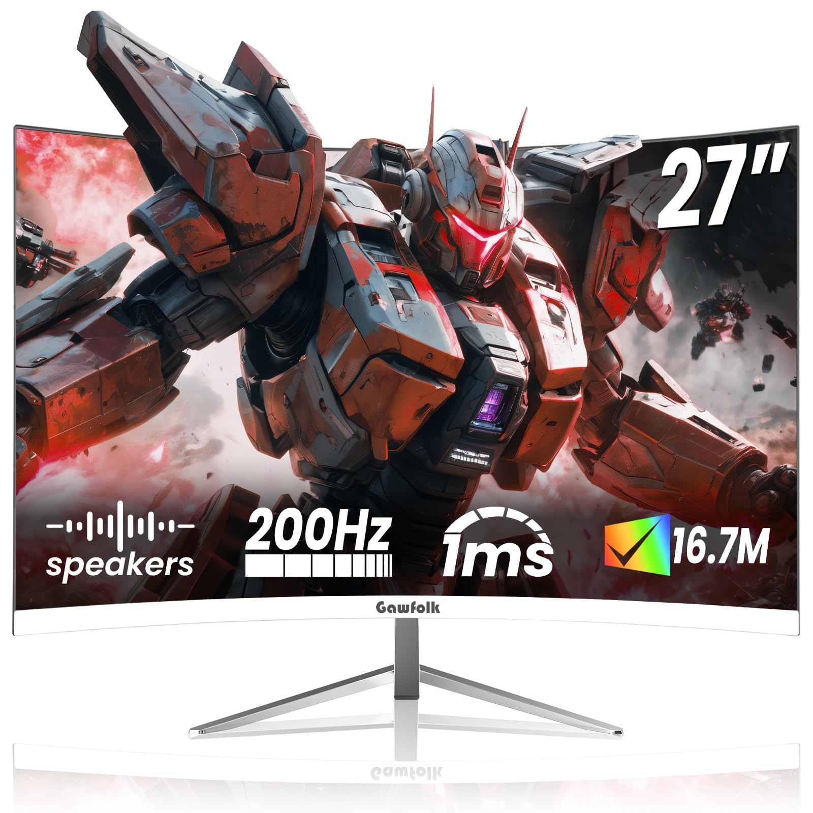 Gawfolk Monitor Gaming Curvo 27" 180Hz | Schermo FHD 1800R | AMD FreeSync | Protezione Occhi | HDMI/DP