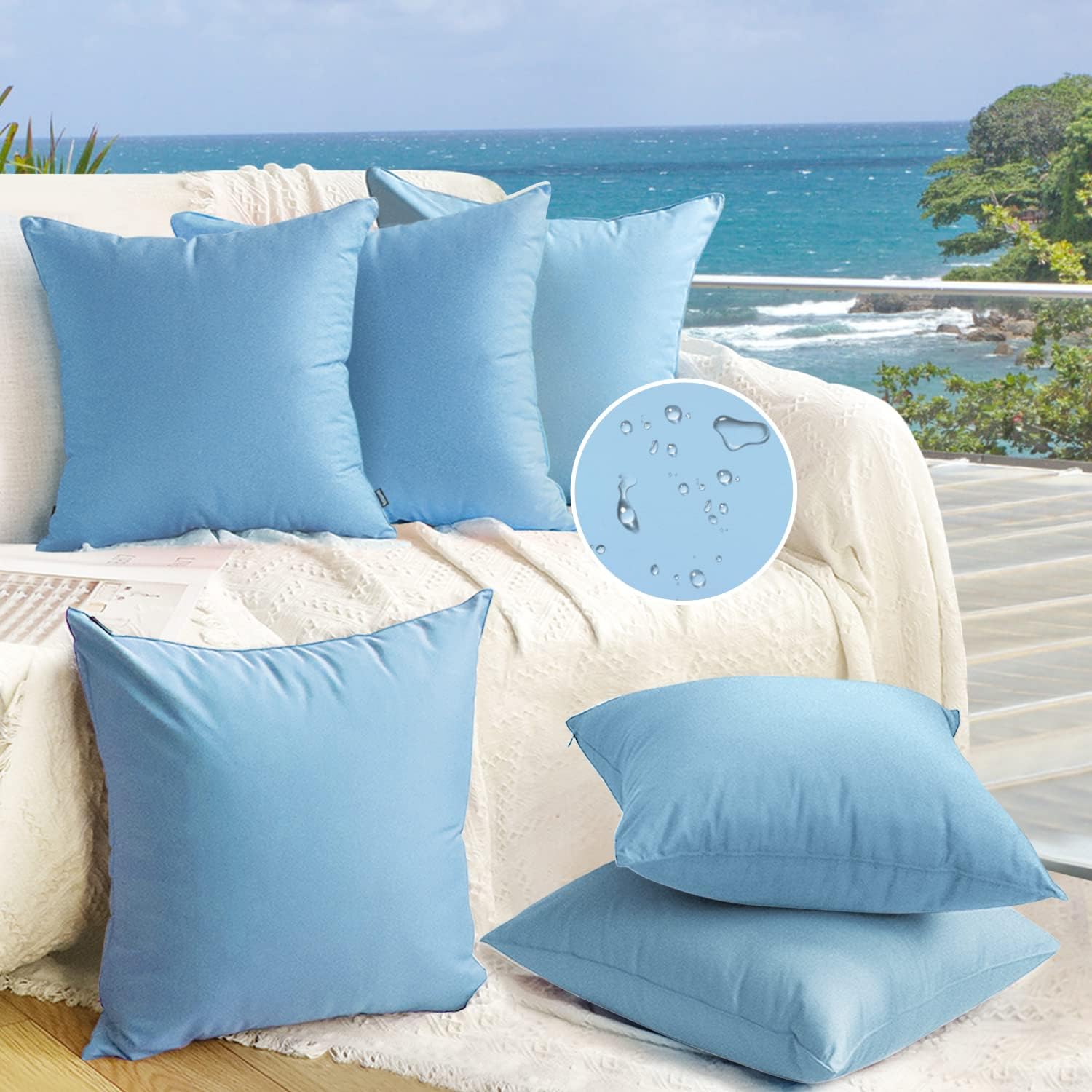 Coddsmz 6 Pack Outdoor Waterproof Pillow Covers Decorative Cushion Cover DIY Throw Pillowcase for Patio Couch Sofa Spring Summer Blue 18x18in