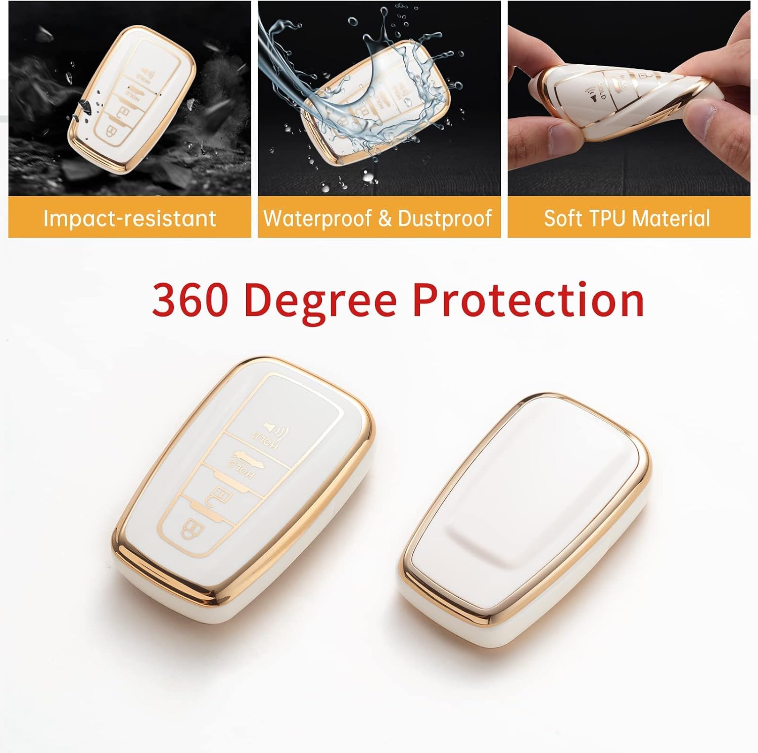 Gematay for Toyota Key Fob Cover with Pearl Keychain，Car Key Case Protection for 2018-2025 Camry RAV4 Highlander Avalon C-HR Prius Corolla GT86 Smart Key Holder