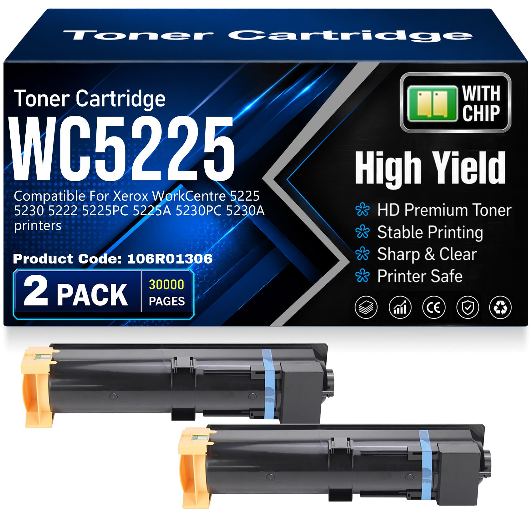 Cartucce toner compatibili WC5225/106R01306 con chip, ad alta capacità e ad alta resa, adatte per Xerox WorkCentre 5225 5230 5222 5225PC 5225A 5230PC 5230A Stampanti