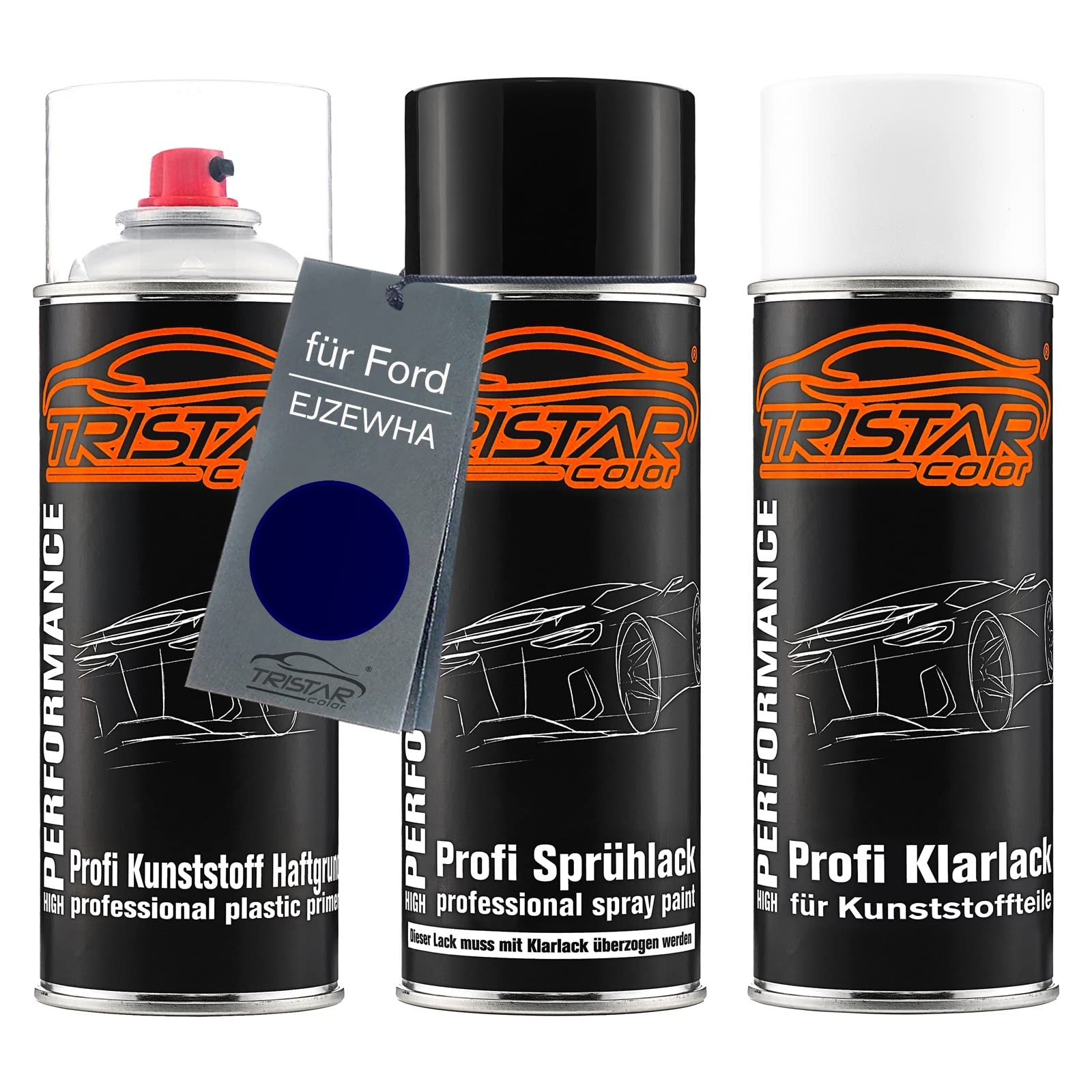 TRISTARcolor Peinture Voiture Kit Bombes De Peinture Pour Pare-chocs En Plastique Pour Ford 629 Sumi Black Primaire D'adhérence Peinture De Base Vernis Clair Avec Plastifiant Aérosol