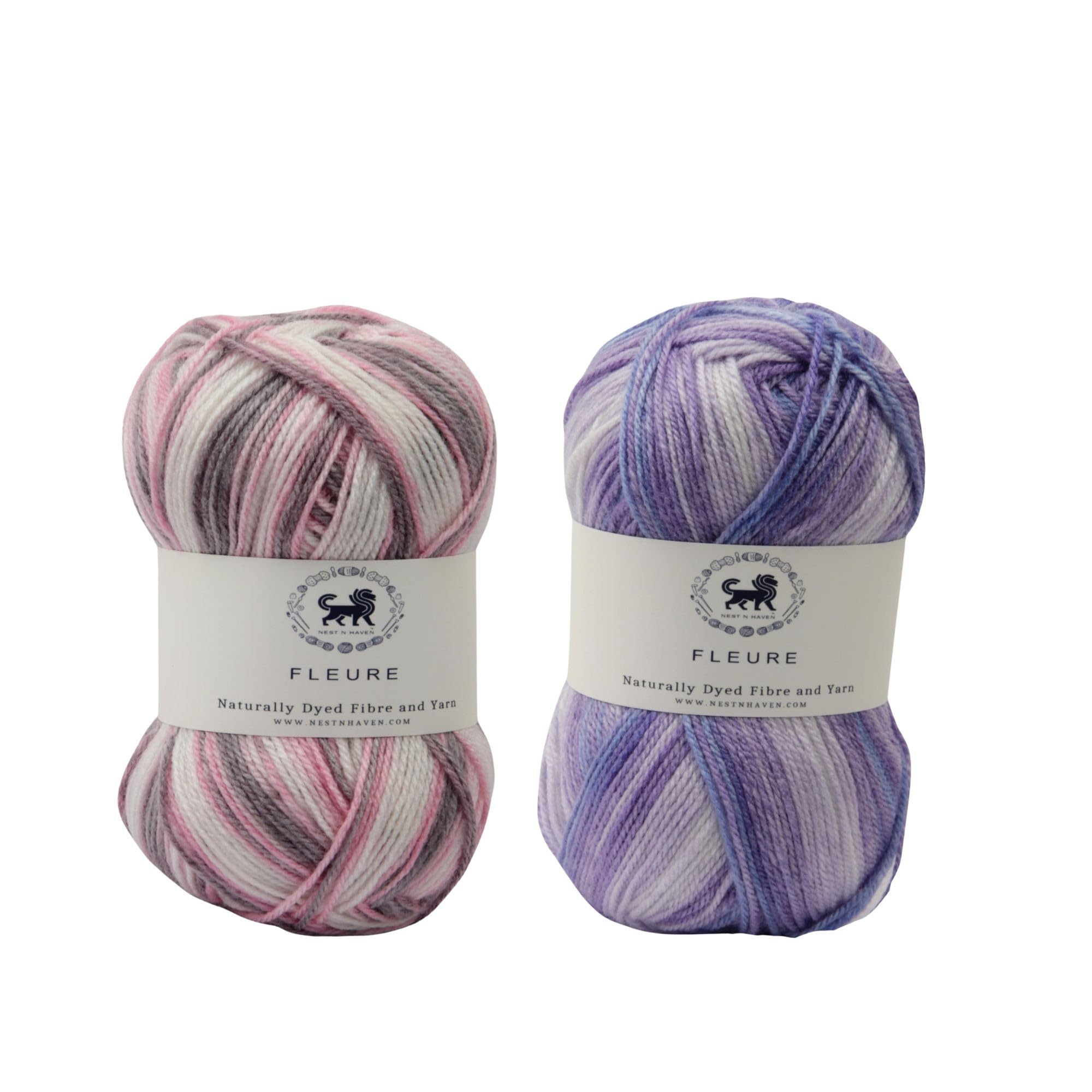 NESTNHAVEN Acrowools Fleure Hand Knitting and Crochet Yarn. Pack of 1 Ball - 100Gms. Shade No - Nnhf005, Multicolour & NNHF009, Purple, White