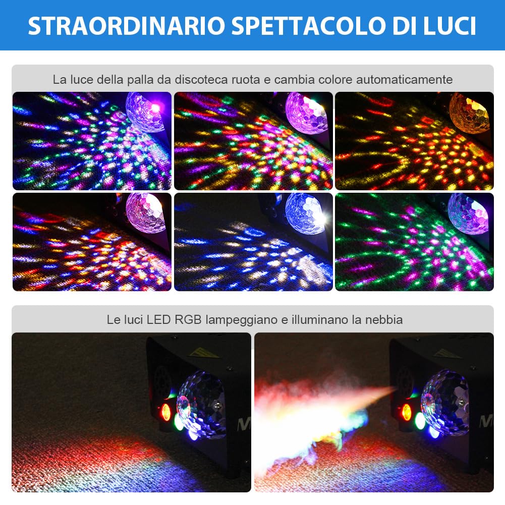 Macchina del Fumo 600W con Luci LED RGB e Palla da Discoteca per Feste DJ