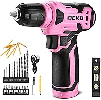 DEKOPRO 8V Pink Cordless Drill Set: 42pcs Accessories, 3/8" Keyless Chuck, LED Light, Type-C Charge for Women DIY Drilling & Screws