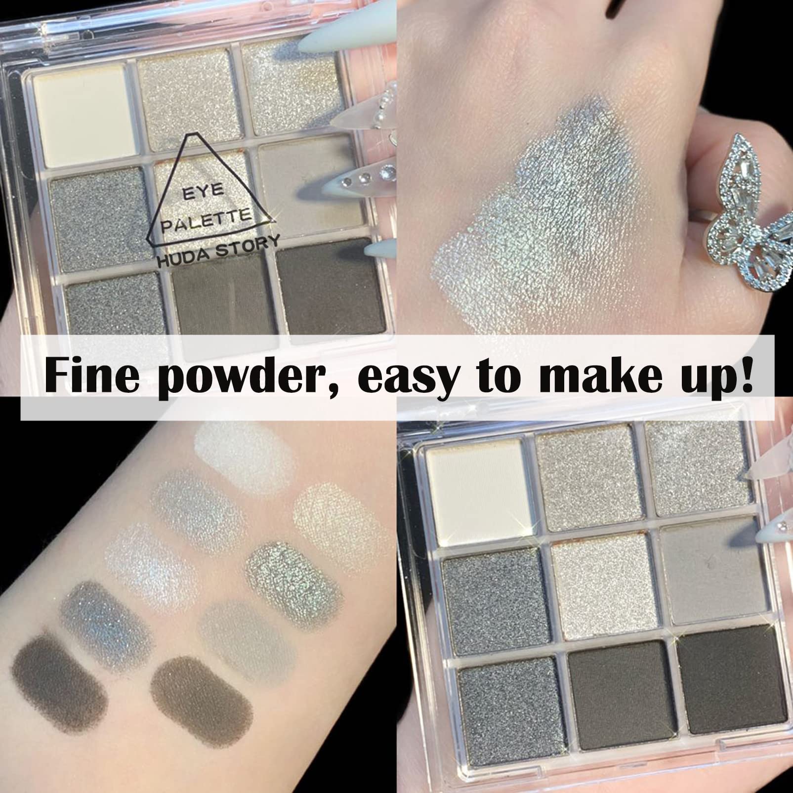 Smoky Eyes Eyeshadow Palette, 9 Colours Black Gray Eye Shadows Palette - Image 2