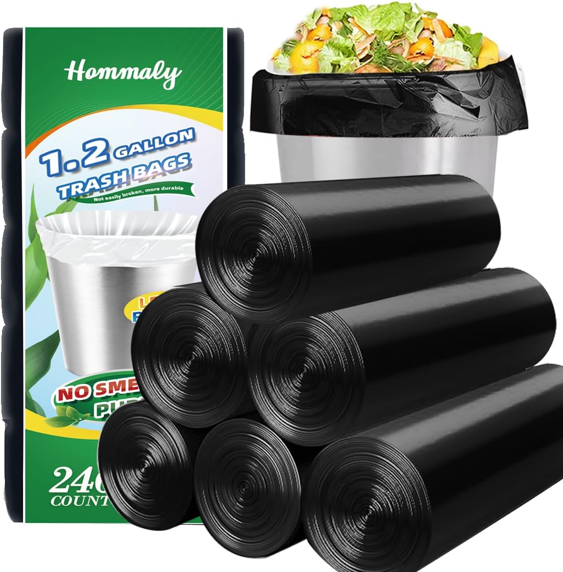 1.2 Gallon 240 pcs Small Black Trash Bags, Strong Garbage Bags, Bathroom Trash Can Bin Liners Unscented, Mini Plastic Bags for Office, Waste Basket Liner, Fit 4.5,5,6 Liters, 0.5,0.8,1,1.2 Gal