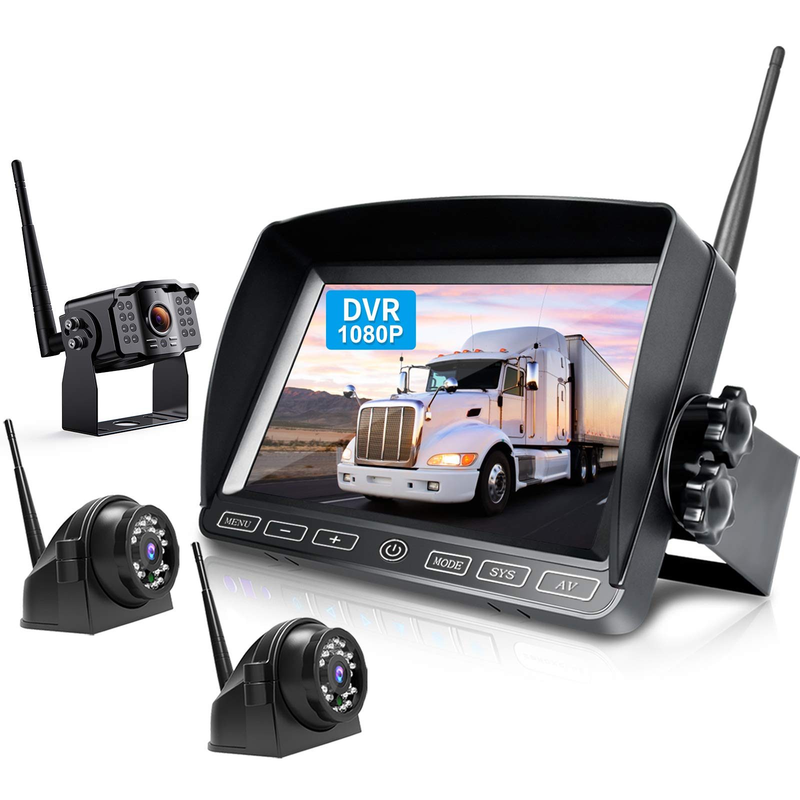 ZEROXCLUBDigital Wireless Backup Camera System Kit,HD 1080P & IP69 Waterproof Wireless Reverse Rear Side View Camera + 7’’ DVR Split Monitor with Touch Button for RV/Truck/Trailer/Bus/Pickup/Van-B3C
