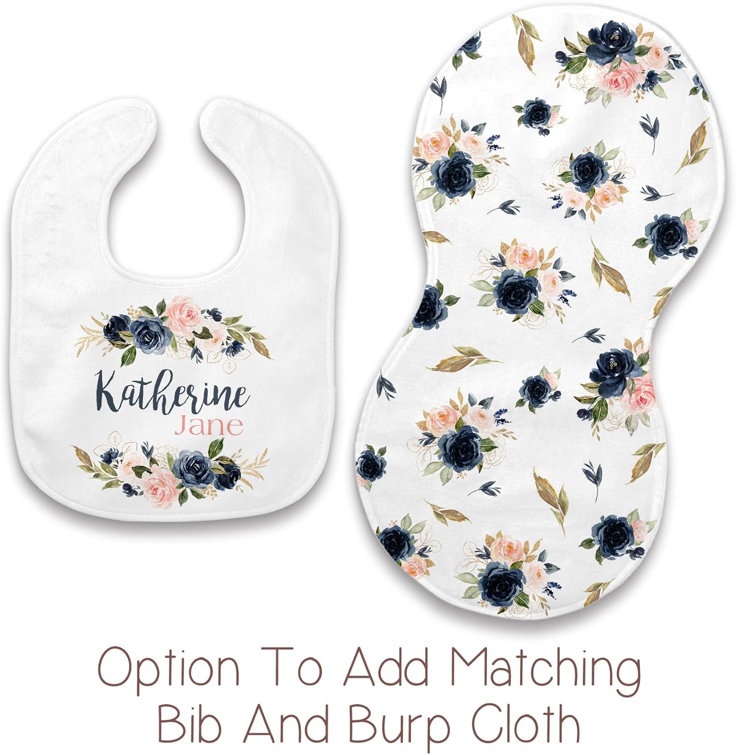 Girls Love A Monogram - Personalzied Custom Navy and Blush Floral Baby Blankets for Girls with Name Shower Gift (Navy & Blush, 30 X 40 Baby)