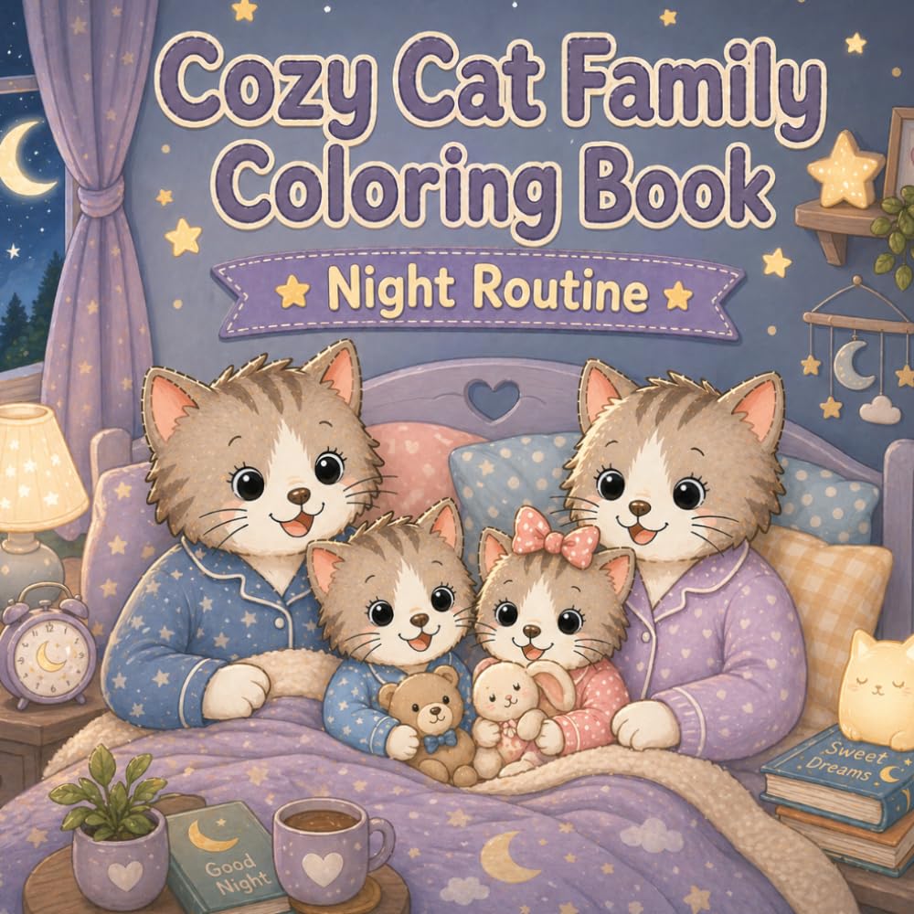 Cozy Cat Family Coloring Book: Night Routine: Cute and Cozy Bedtime Coloring Pages (Cozy Coloring Books)