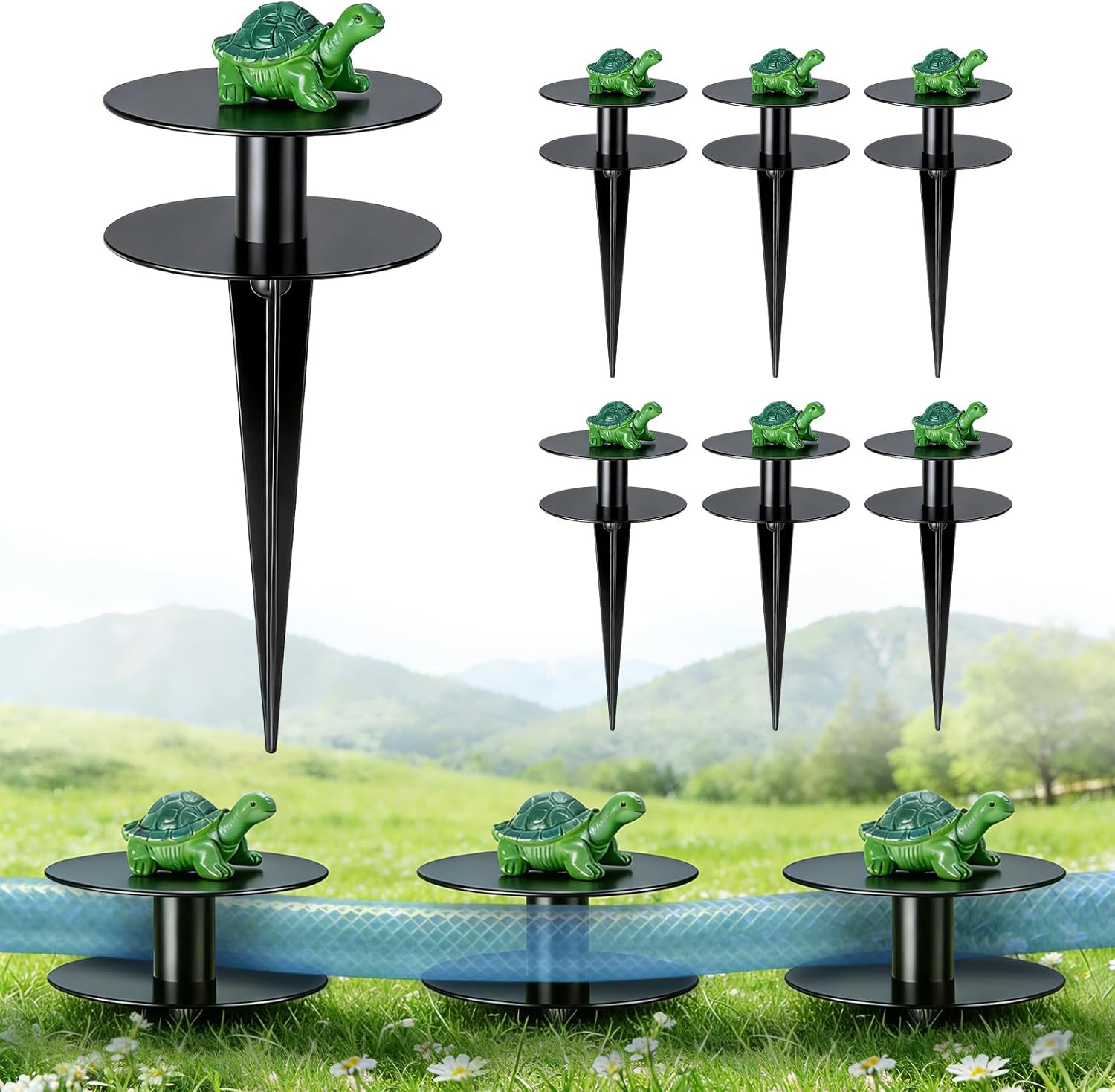 6 Pack Garden Hose Guide Spike, 8.7" Hose Guide Stakes with Green Frog Design, Water Hose Outside Cast Aluminum Heavy Duty Hose Guide for Keeping Flower Beds, Lawn & Garden Plant Protection