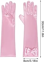 Vista 2 de Yolyoo Guantes de princesa para niñas, color blanco, largos, de satén, con lazo, para cumpleaños, boda, fiesta de disfraces