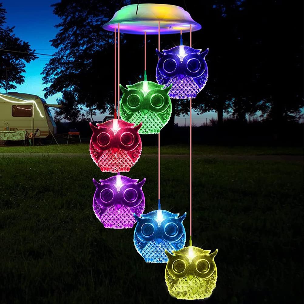 Fafeicy Owl Solar Wind Chime Light Color Changing Outdoor Solar Garden Decorative Lights for Mother Day Mom Birthday Yard Garden Decoration (Color Cover)