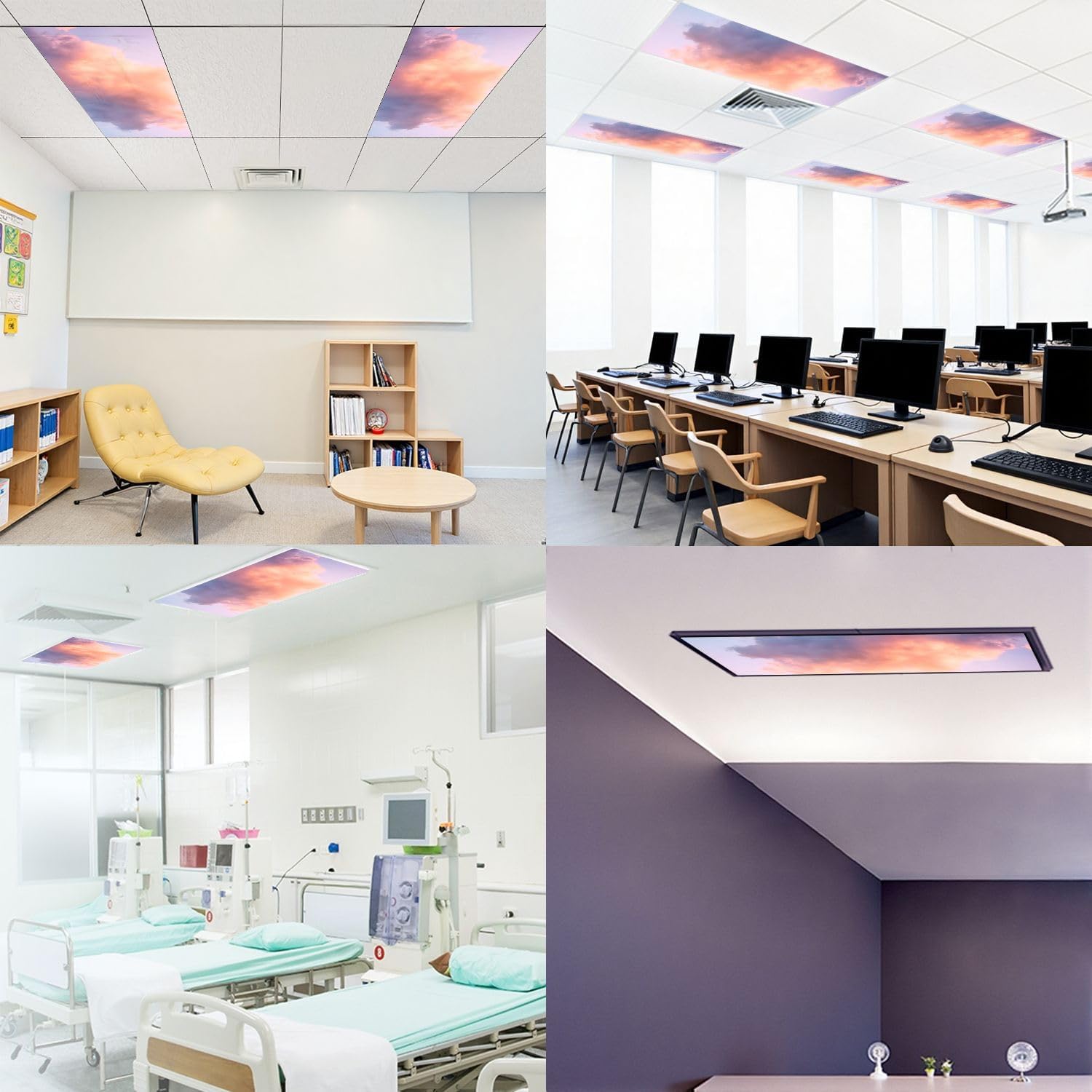 Fluorescent Light Covers for Ceiling Lights Colorful Clouds Dramatic Sunset Sky Easy to Install Magnetic Light Filter for Classroom Office Hospitals School Home Decor
