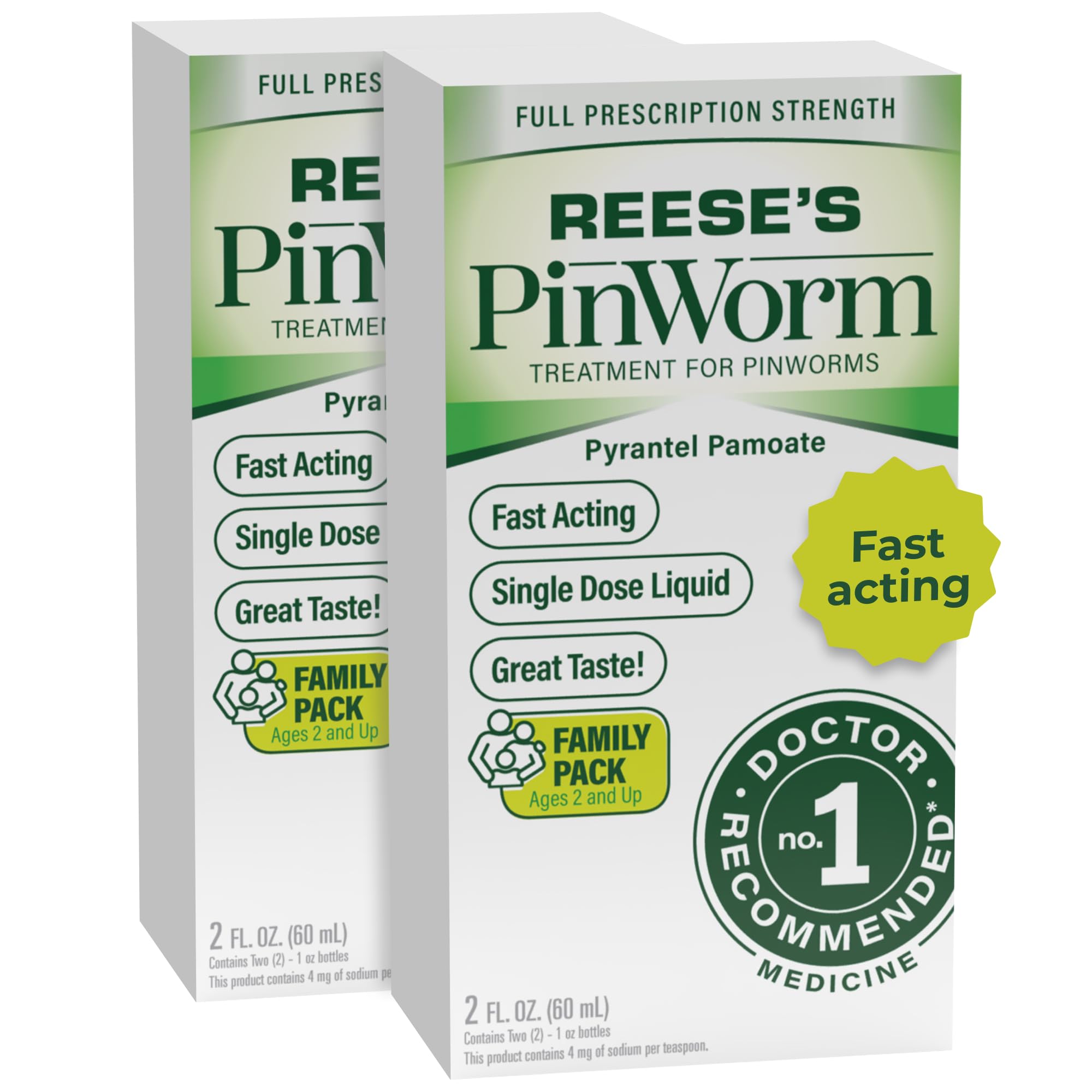 Reese's Pinworm Medicine Liquid for Entire Family, Full Prescription Strength, 2 Oz, Pack of 2, #1 Doctor Recommended Single Dose Pyrantel Pamoate Dewormer for Adults & Kids Ages 2+, Banana Flavor