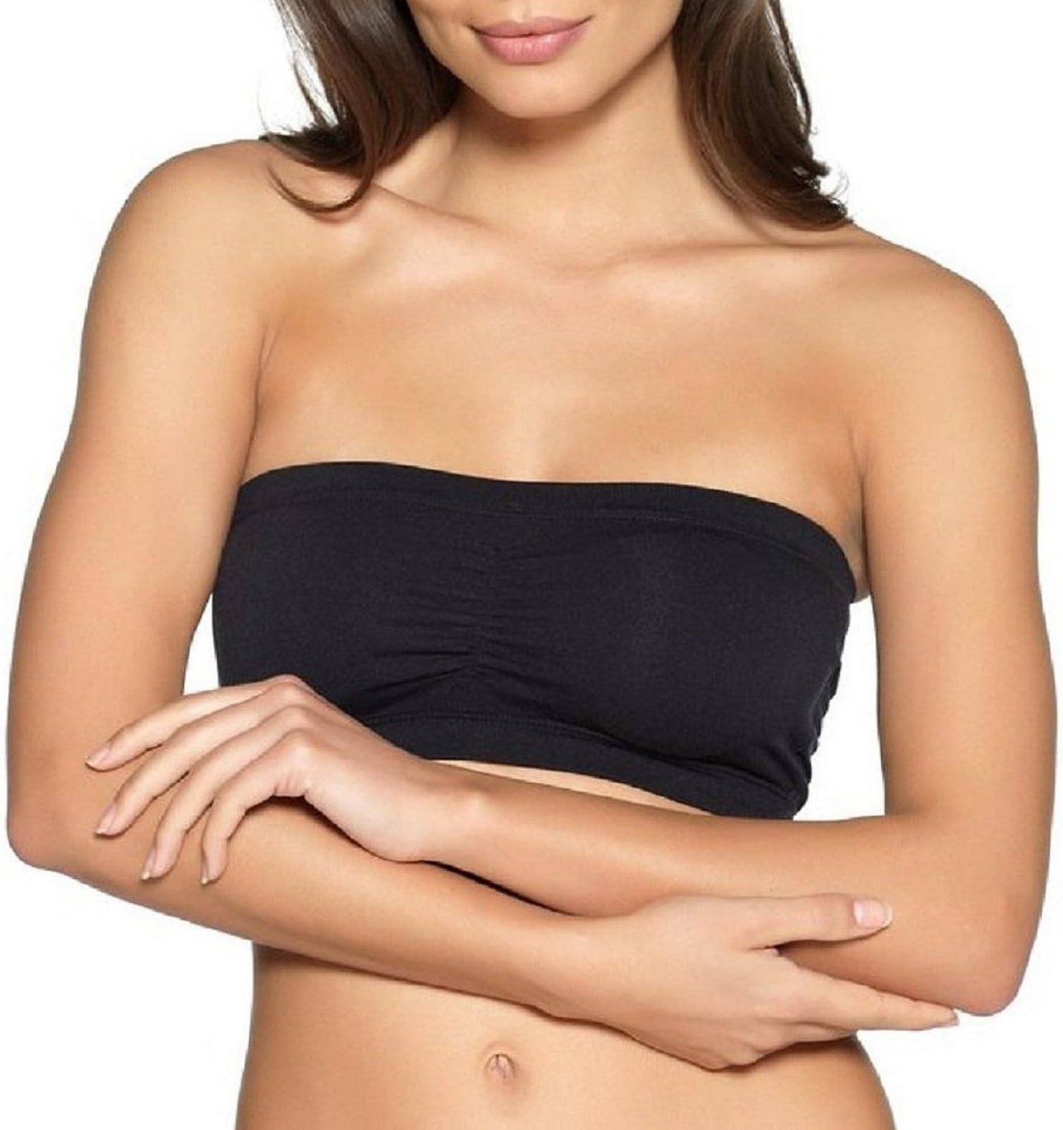 Bra New Women Ladies Strapless Seamless removel Padded Boob Tube Tops Bra (L, Black)