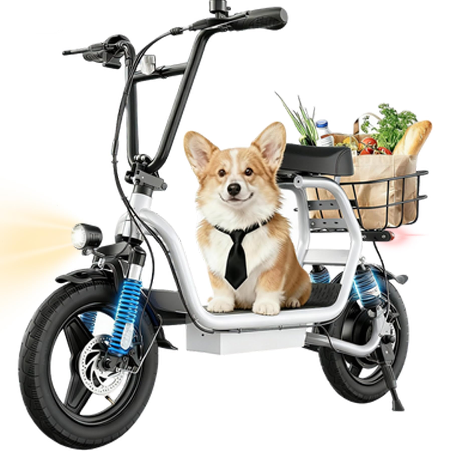 Electric Scooter for Adults with Seat- Peak 750W Motor,Foldable E-Scooter with Back Basket,14" Tire E Scooter with 48V 7.8AH Battery Up to 20MPH &32KM/h Range,Adults Ebike for Commuting Pets & Cargo — view 9