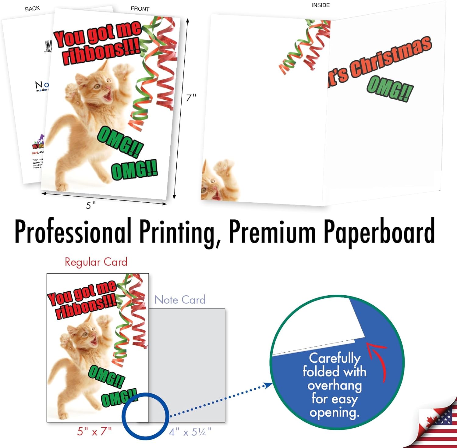 NobleWorks 20 Assorted Box Set Funny Christmas Greeting Cards w/5 x 7 Inch Envelopes (20 Designs, 1 Each) Christmas Kitties Collection AC6668XSG-B1x20