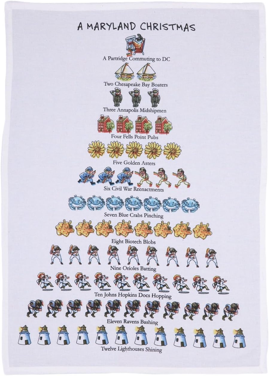 Mistletoe & Co. A Maryland Christmas 100% Cotton Kitchen Towel, 18" x 26"