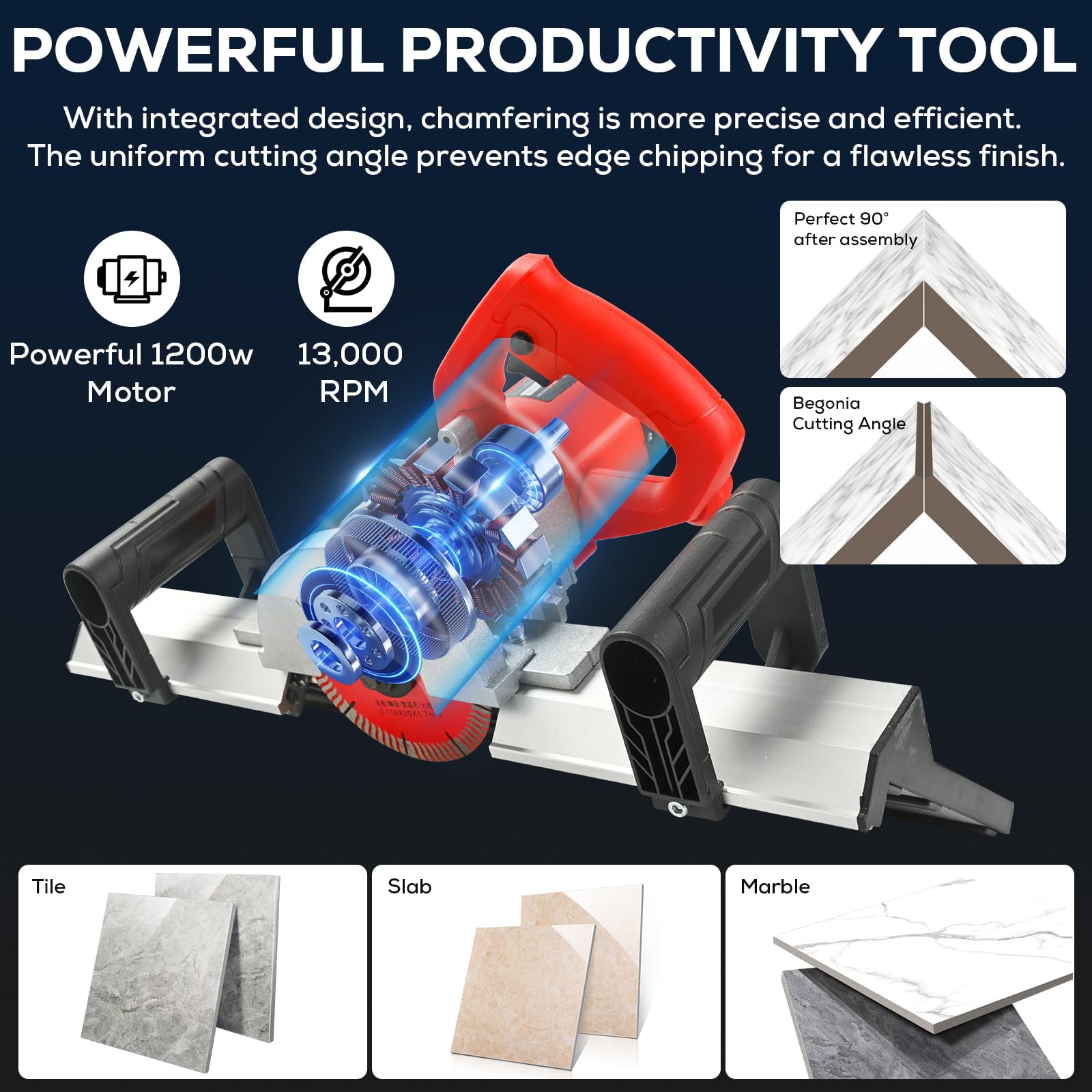 Cortador profesional de borde de azulejo de 45° – Máquina achaflanada eléctrica de 43 grados con pulverización automática de agua para trabajos de porcelana y azulejos de cerámica, herramienta de