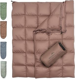 Down Camping Blanket with Footbox – Lightweight, Packable, Water Resistant Backpacking Quilt & Warm Puffy Compact Outdoor Throw – 52x77 with Stuff Sack for Stadium, Hiking & Travel