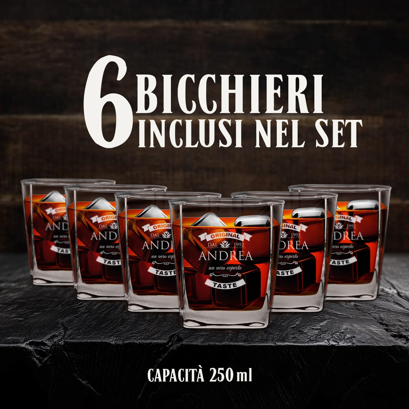 Maverton kit 6 bicchieri in vetro 250 ml - ideali per bourbon whiskey e drink - incisione personalizzata - bicchieri personalizzati - idea compleanno per uomo - pensiero special - original taste