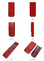 Vista 4 de Estuche Superior de Cuero Genuino de Grano Superior con 3 Ranuras para Lápices/Bolígrafos, Diseño de Moda Sólido Sin Logo, Hecho a Mano, Cierre