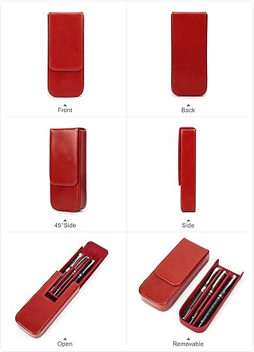 Miniatura 4 de Top Grain - Funda de piel auténtica para 3 bolígrafos y lápices, diseño sólido de moda, sin logotipo, hecho a mano, cierre magnético con diseño de