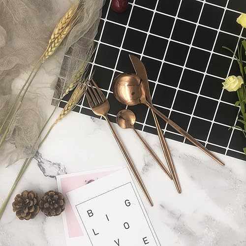 Miniatura 3 de Juego de cubiertos rosa de acero inoxidable, 24 piezas, servicio para 6, vajilla pulida con espejo, cuchillo tenedor y cuchara para el hogar y
