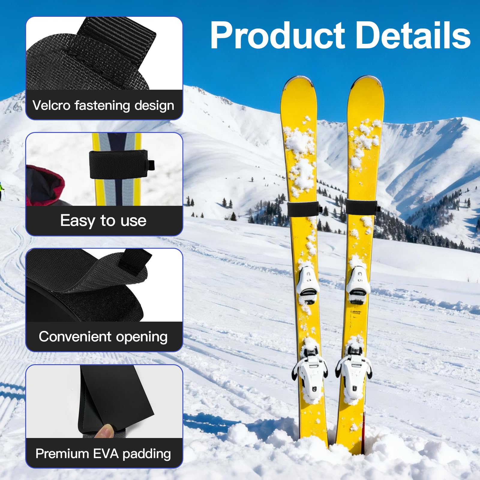 6 Pezzi Cinghie da Sci Regolabile, Cinghie da Sci, Versatile Fasce di Fissaggio per ski, Regolabili Fascette da ski in Eva Fascette da Scis, Accessori per Il Trasporto di Scis e Bastoncini