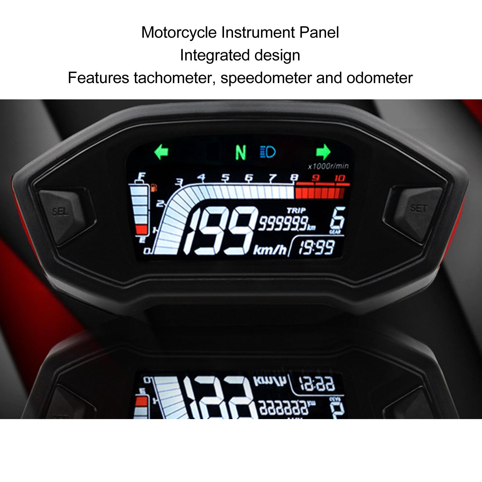 Motorrad-Kilometerzähler-Instrument, Motorrad-Instrumententafel, LCD-Digitalanzeige, Multifunktionaler Tachometer, Kilometerzähler, Drehzahlmesser für Motorräder