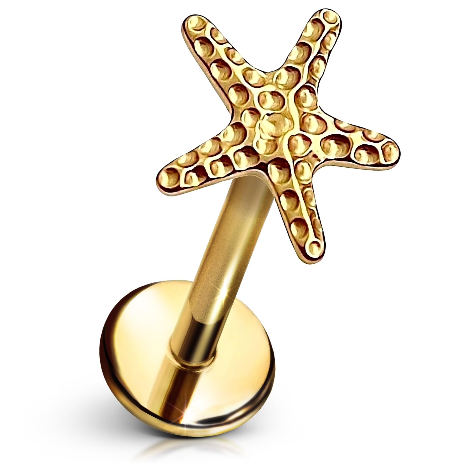 Cords Club Starfish Flat Back Stud – ASTM-F136 Implant Grade Titanium - Push Pin Design for Sensitive Ears – Available in 18K Gold Plated & Titanium